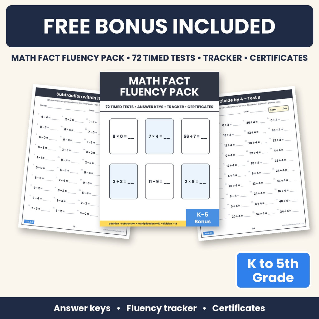 Free bonus math fact fluency pack