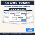 576 Word Problems Task Cards MEGA BUNDLE - Kindergarten to 5th Grade