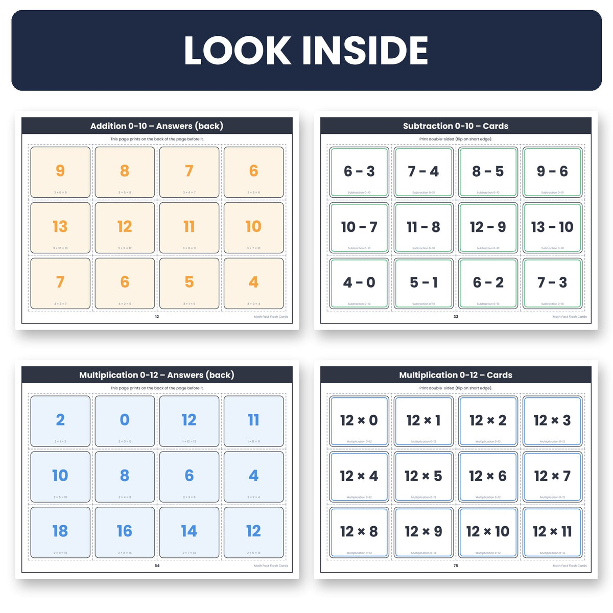 Math flash cards inside