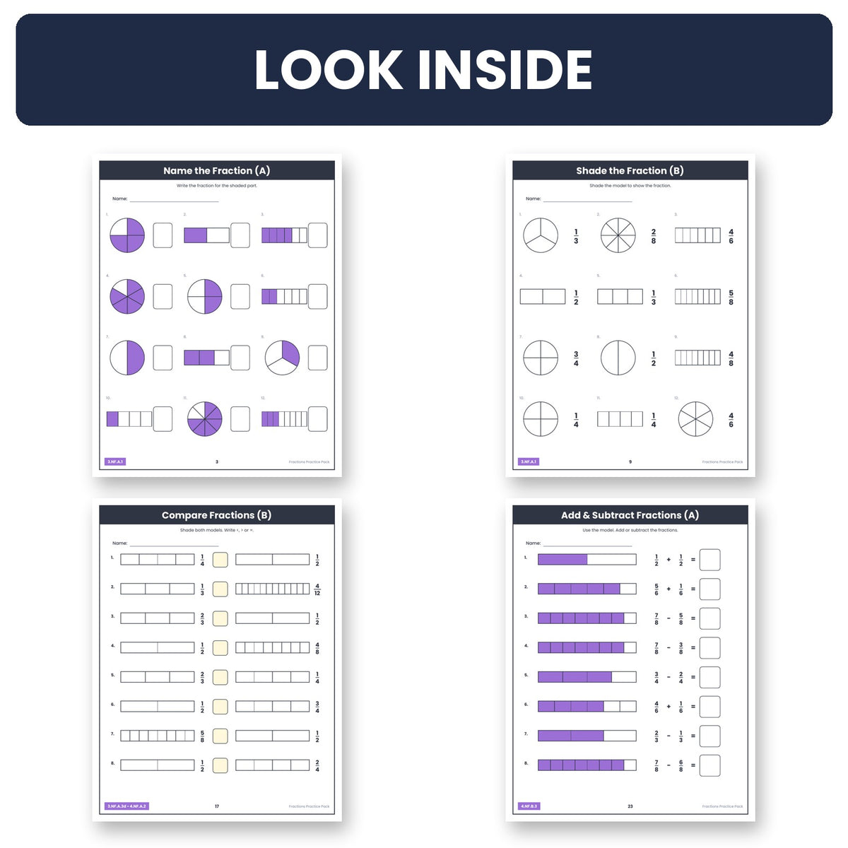 Fractions worksheets inside