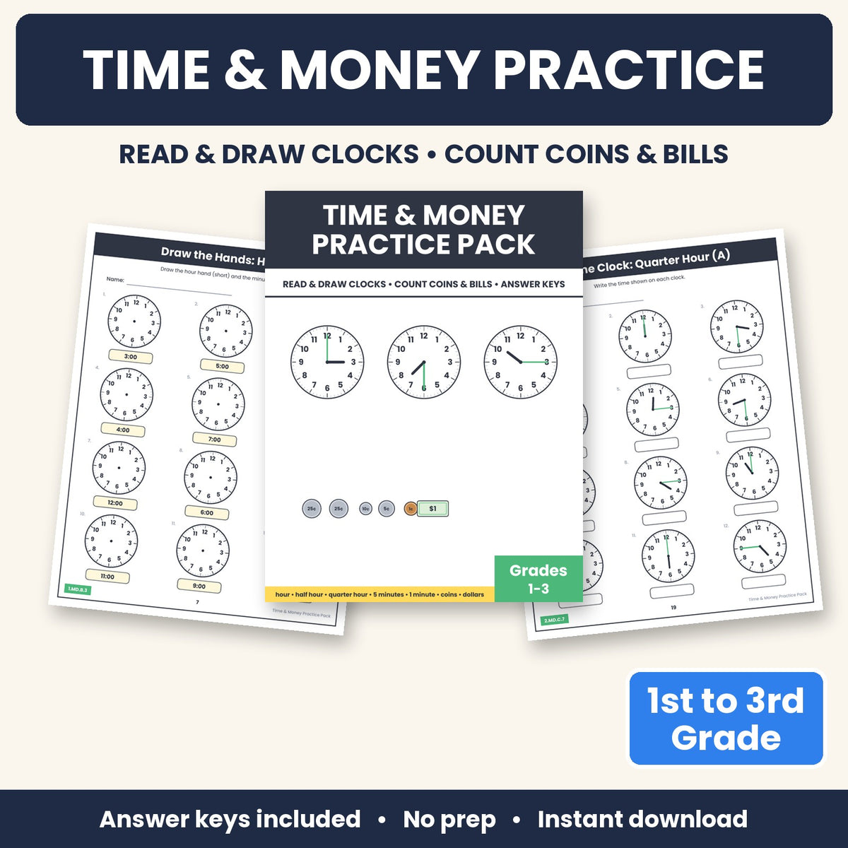 Time and money worksheets