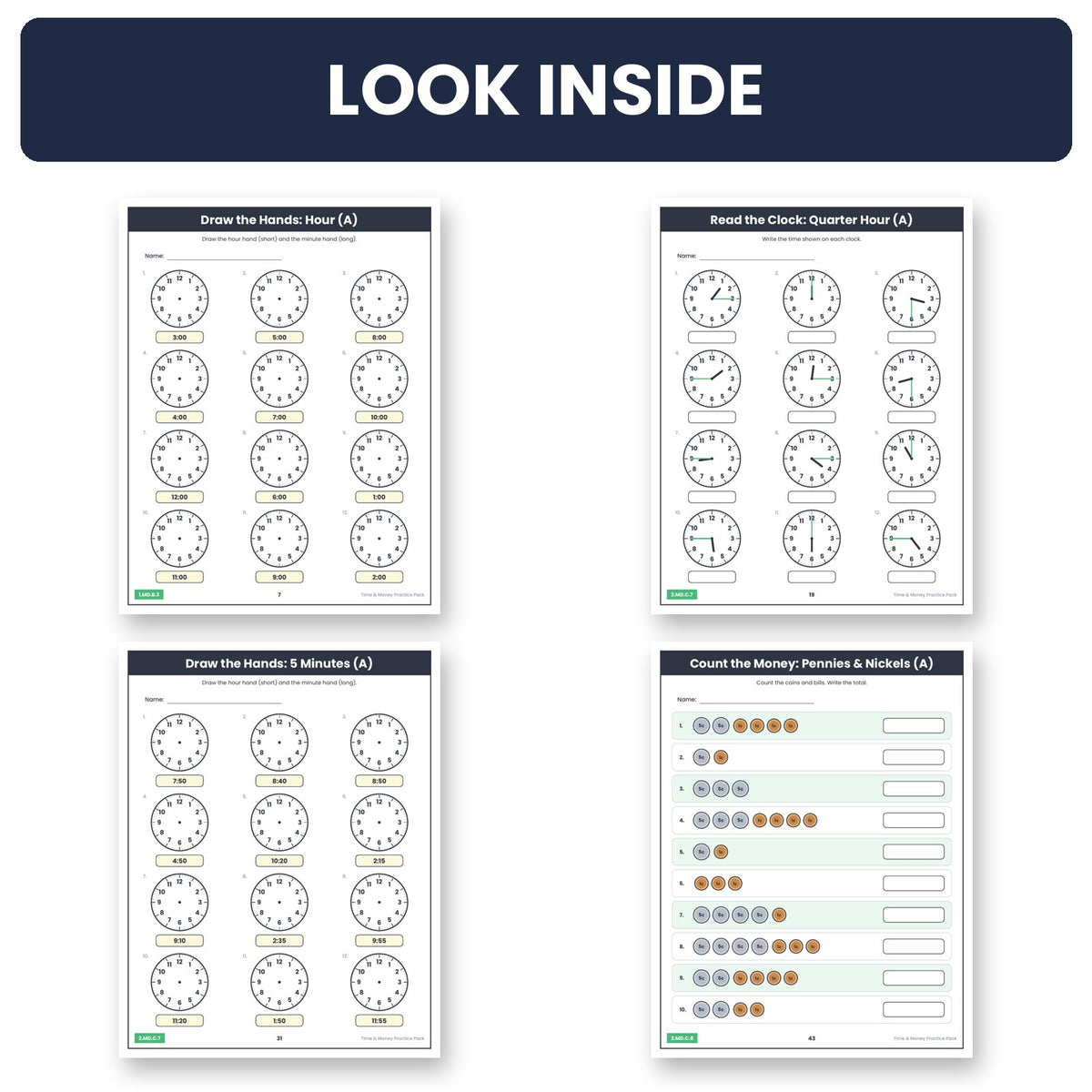 Time and money worksheets inside