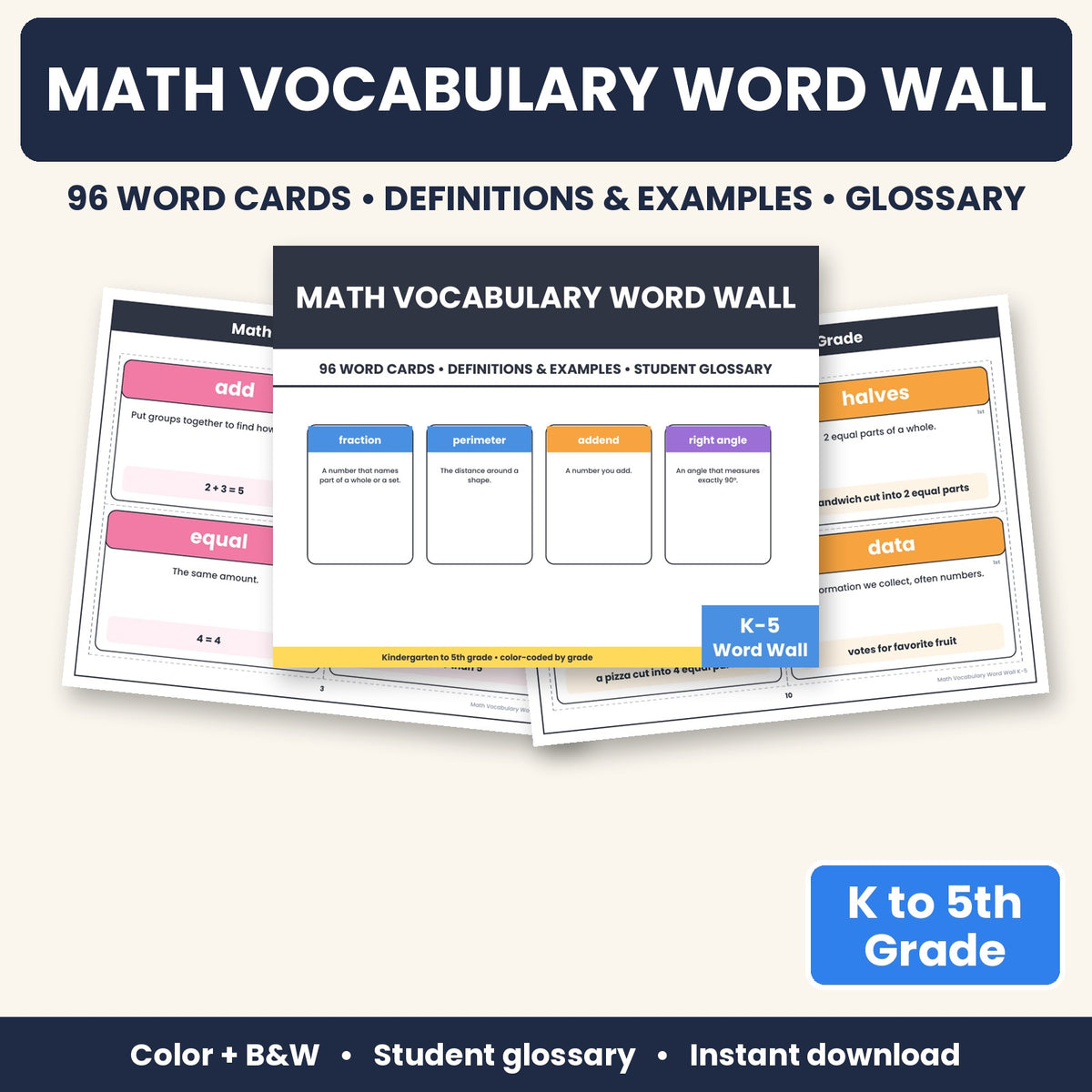 Math vocabulary cards