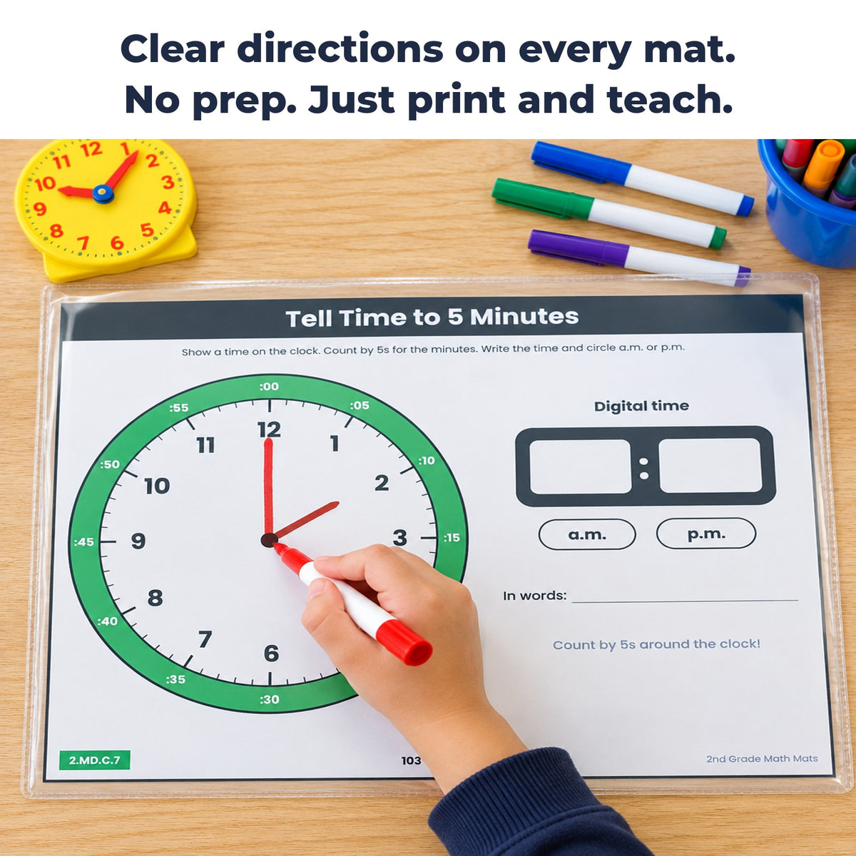 Telling time clock math mat