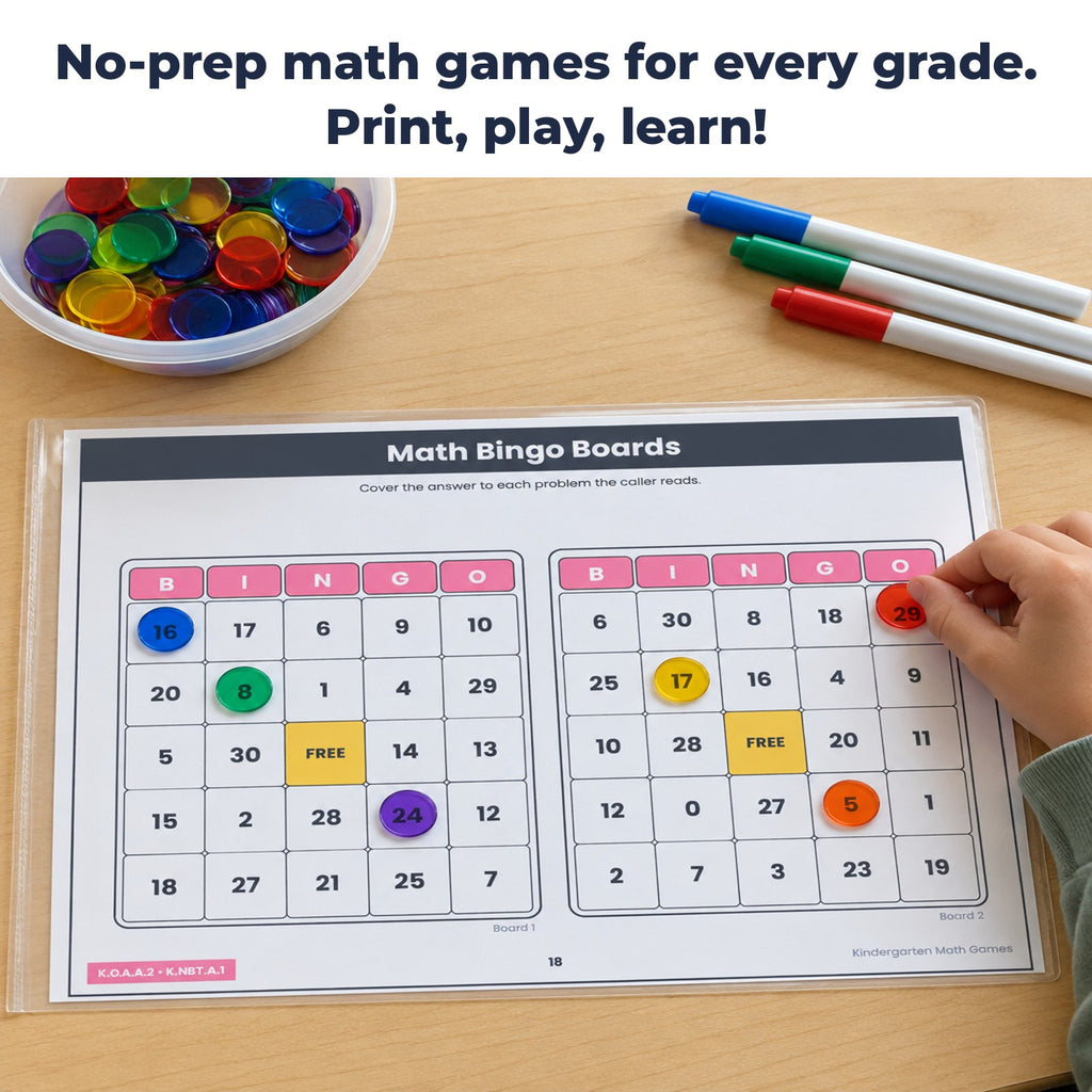 Math bingo card game
