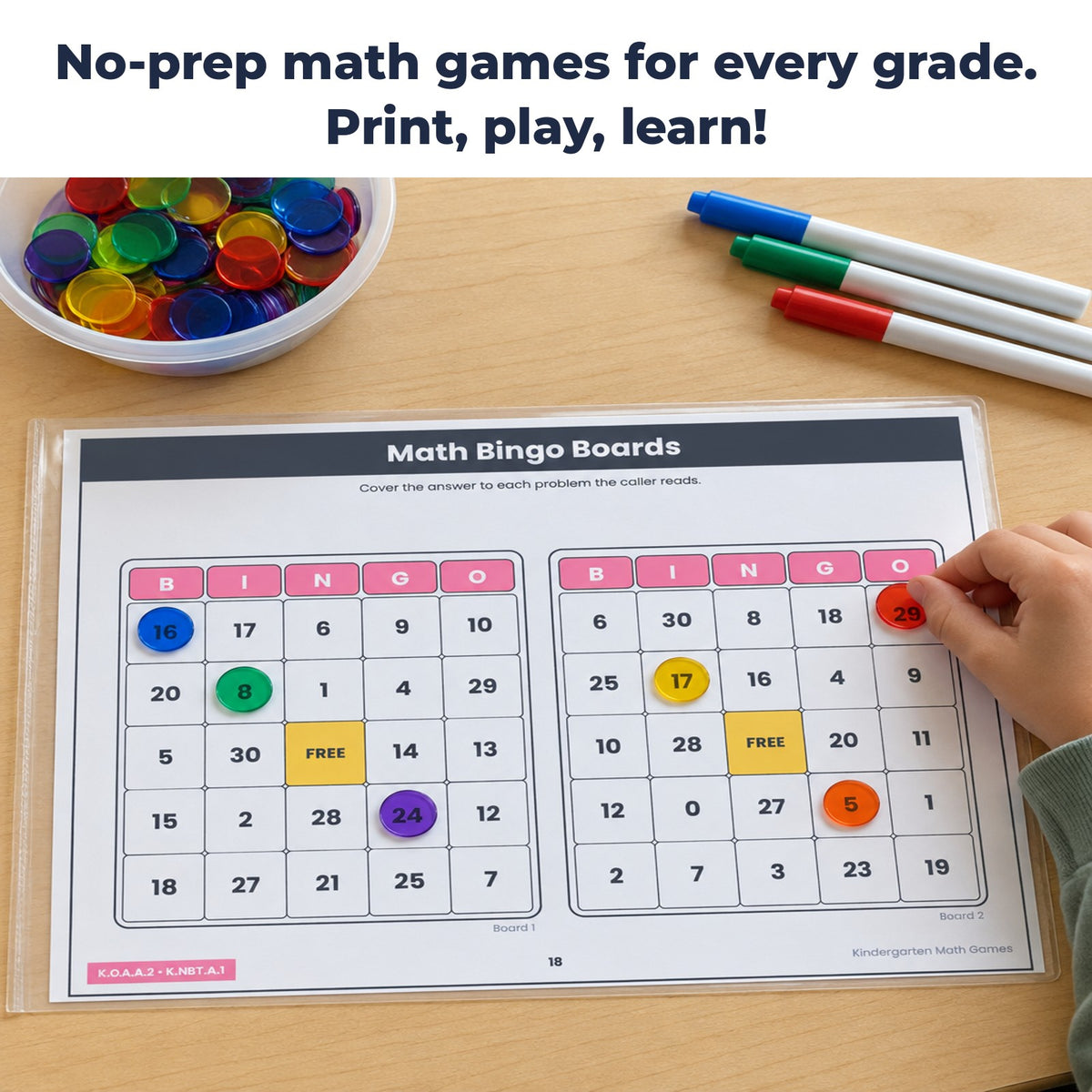 Math bingo card game